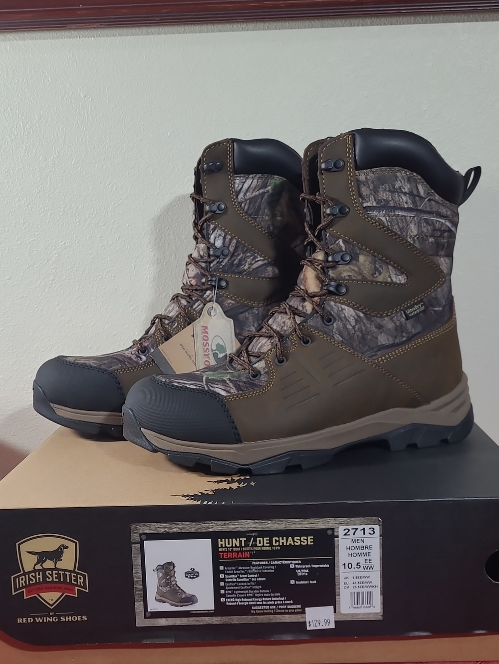 Irish Setter Terrain Mossy Oak Men's Olive Brown Black Camouflage Hunting Boots